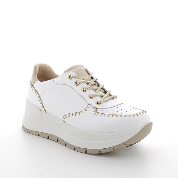 Igi&Co 7661422 Womens Lace Shoe with wedge in leather for ladies white-gold